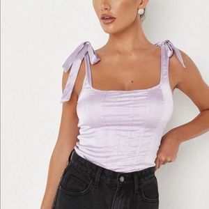 Missguided Lilac Tie Strap Satin Corset Top Size 4